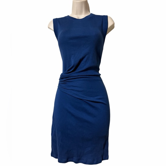 Goldie Tees Mia Sleeveless Ruched Mini Dress Pima Cotton Blue S - Picture 3 of 6